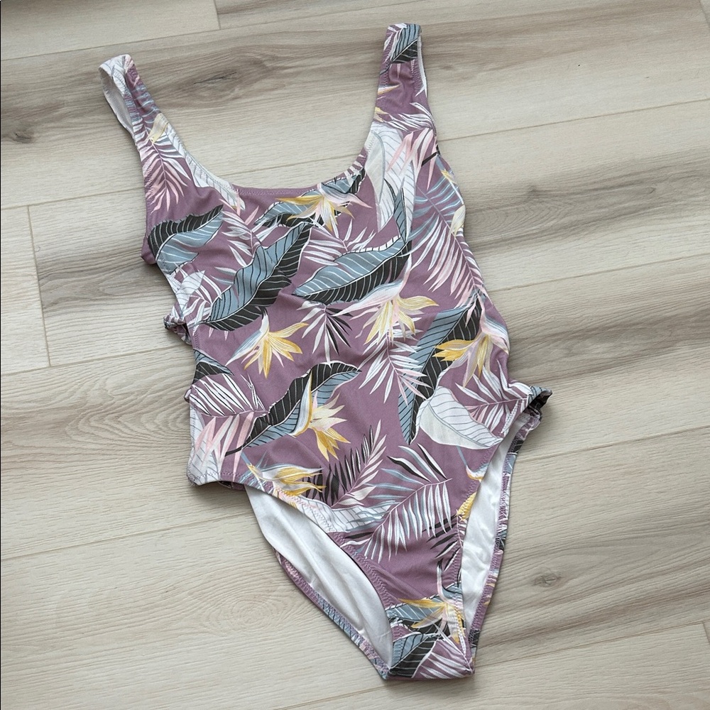Volcom One Piece Swim Suit - Lavender  Tropical Print One-Piece Swimsuit